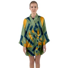 Abstract Geometric Design    Long Sleeve Satin Kimono