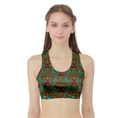 Artworks Pattern Leather Lady In Gold And Flowers Sports Bra With Border