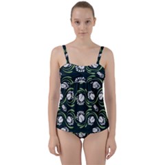 Folk Flowers Print Floral Pattern Ethnic Art Twist Front Tankini Set by Eskimos