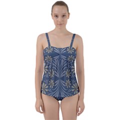 Folk Flowers Print Floral Pattern Ethnic Art Twist Front Tankini Set by Eskimos