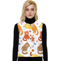 Seamless Pattern With Kittens White Background Women s Short Button Up Puffer Vest