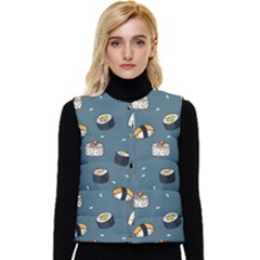 Sushi Pattern Women s Short Button Up Puffer Vest