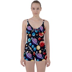 Background-with-many-planets-space Tie Front Two Piece Tankini by Jancukart