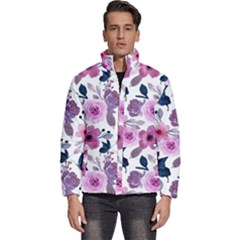 Purple-flower-butterfly-with-watercolor-seamless-pattern Men s Puffer Bubble Jacket Coat by Jancukart