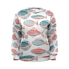Hand-drawn-seamless-pattern-with-cute-fishes-doodle-style-pink-blue-colors Women s Sweatshirt