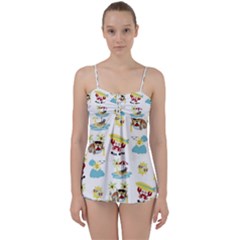 Vector-pattern-with-funny-animals-cartoon-summer-holiday-beach Babydoll Tankini Set by Jancukart