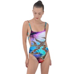 Browning Deer Glitter Galaxy Tie Strap One Piece Swimsuit by artworkshop