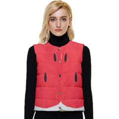 Watermelon Pillow Fluffy Women s Short Button Up Puffer Vest by artworkshop