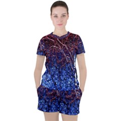 Autumn Fractal Forest Background Women s Tee And Shorts Set
