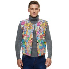 Floral Flowers Men s Short Button Up Puffer Vest	 by artworkshop