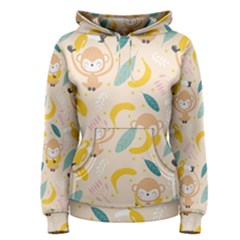 Cute-monkey-banana-seamless-pattern-background Women s Pullover Hoodie