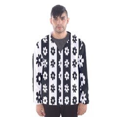 Black-and-white-flower-pattern-by-zebra-stripes-seamless-floral-for-printing-wall-textile-free-vecto Men s Hooded Windbreaker by nate14shop