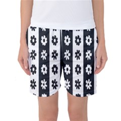 Black-and-white-flower-pattern-by-zebra-stripes-seamless-floral-for-printing-wall-textile-free-vecto Women s Basketball Shorts