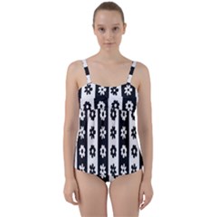Black-and-white-flower-pattern-by-zebra-stripes-seamless-floral-for-printing-wall-textile-free-vecto Twist Front Tankini Set by nate14shop