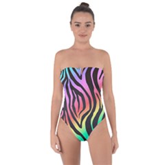 Rainbow Zebra Stripes Tie Back One Piece Swimsuit by nate14shop