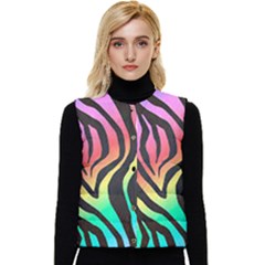 Rainbow Zebra Stripes Women s Short Button Up Puffer Vest by nate14shop