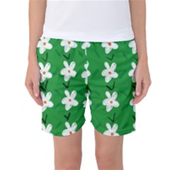Flowers-green-white Women s Basketball Shorts by nate14shop