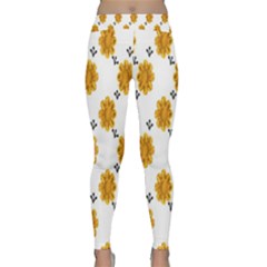 Flowers-gold-white Classic Yoga Leggings by nate14shop