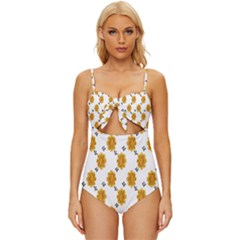 Flowers-gold-white Knot Front One-piece Swimsuit by nate14shop