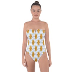 Flowers-gold-blue Tie Back One Piece Swimsuit