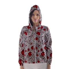 Cream With Cherries Motif Random Pattern Women s Hooded Windbreaker by dflcprintsclothing