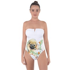 Pug-watercolor-cute-animal-dog Tie Back One Piece Swimsuit