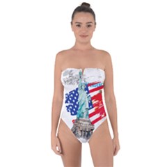 Statue Of Liberty Independence Day Poster Art Tie Back One Piece Swimsuit by Jancukart