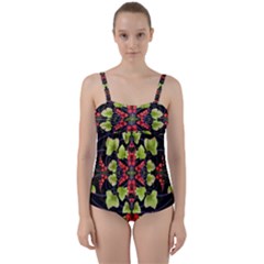 Pattern-berry-red-currant-plant Twist Front Tankini Set by Jancukart