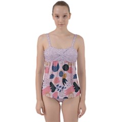 Hand Drawn Abstract Polka 5 Twist Front Tankini Set by flowerland