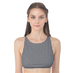 Soot Black And White Handpainted Houndstooth Check Watercolor Pattern Tank Bikini Top by PodArtist