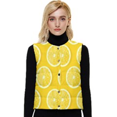 Lemon-fruits-slice-seamless-pattern Women s Short Button Up Puffer Vest by nate14shop