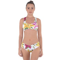 Lily-flower-seamless-pattern-white-background 001 Criss Cross Bikini Set by nate14shop