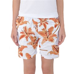 Lily-flower-seamless-pattern-white-background Women s Basketball Shorts by nate14shop