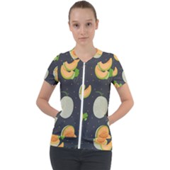 Melon-whole-slice-seamless-pattern Short Sleeve Zip Up Jacket by nate14shop