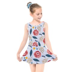 Seamless-floral-pattern Kids  Skater Dress Swimsuit by nate14shop