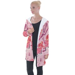 Seamless-pattern-with-flamingo Longline Hooded Cardigan by nate14shop