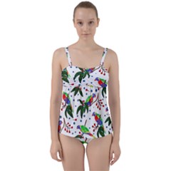 Seamless-pattern-with-parrot Twist Front Tankini Set
