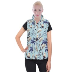 Tropical-leaves-seamless-pattern-with-monkey Women s Button Up Vest by nate14shop