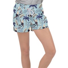 Tropical-leaves-seamless-pattern-with-monkey Velour Lounge Shorts