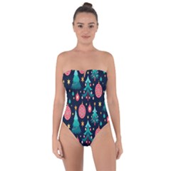 Hand-drawn-flat-christmas-pattern Tie Back One Piece Swimsuit