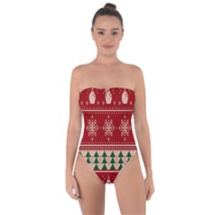Knitted-christmas-pattern Tie Back One Piece Swimsuit