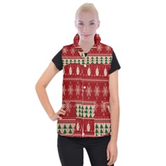 Knitted-christmas-pattern Women s Button Up Vest by nate14shop