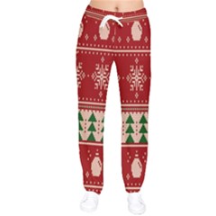 Knitted-christmas-pattern Women Velvet Drawstring Pants