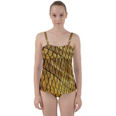 Chain Link Fence Sunset Wire Steel Fence Twist Front Tankini Set