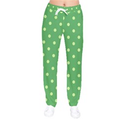 Polka-dots-green Women Velvet Drawstring Pants