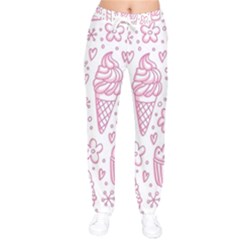 Illustration-pink-ice-cream-seamless-pattern Women Velvet Drawstring Pants