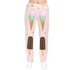 Cute-pink-ice-cream-and-candy-seamless-pattern-vector Women Velvet Drawstring Pants
