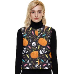 Halloween Pattern 3 Women s Short Button Up Puffer Vest