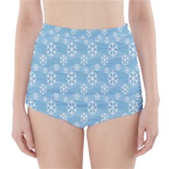 Snowflakes, White Blue High-waisted Bikini Bottoms by nateshop