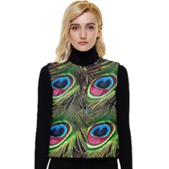 Peacock-feathers-color-plumage Women s Short Button Up Puffer Vest by Celenk